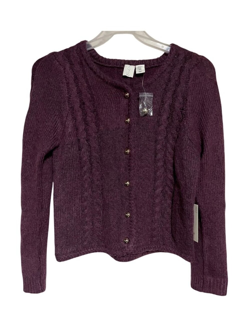 Joie Purple Cable Knit Womens Cardigan Sweater Size M Gold-Tone Buttons